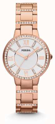 Fossil Virginia vrouwen | zilveren wijzerplaat | kristallen set | rosé gouden roestvrijstalen armband ES3284