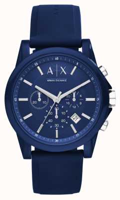 Armani Exchange Heren | blauwe chronograaf wijzerplaat | blauwe siliconen band AX1327