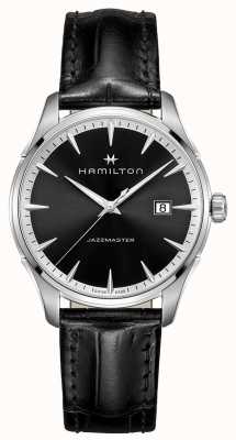 Hamilton Zwarte leren zwarte wijzerplaat voor heren jazzmaster H32451731