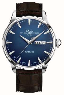 Ball Watch Company Eeuwigheid blauwe wijzerplaat trainmaster bruine leren band NM2080D-LJ-BE