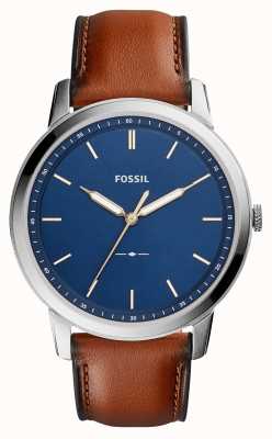 Fossil Heren minimalistisch | blauwe wijzerplaat | bruine leren band FS5304