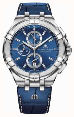 Maurice Lacroix Ex-display aikon blauwe chronograaf blauwe lederen herenband AI1018-SS001-430-1-EXDISPLAY