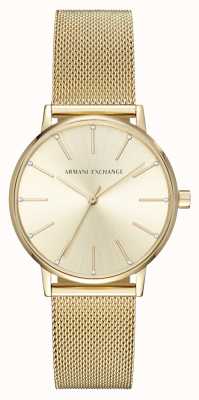 Armani Exchange Dames | gouden wijzerplaat | gouden roestvrijstalen mesh armband AX5536