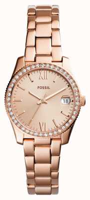 Fossil Scarlette dames | rosé gouden wijzerplaat | kristallen set | rosé gouden roestvrijstalen armband ES4318