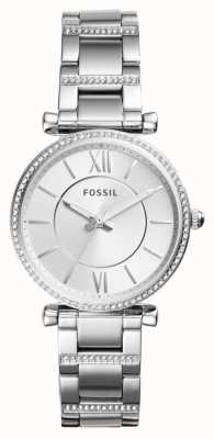 Fossil Carlie dames | zilveren wijzerplaat | kristallen set | roestvrijstalen armband ES4341