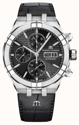 Maurice Lacroix Aikon automatisch chronograaf horloge met zwarte leren band AI6038-SS001-330-1