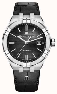 Maurice Lacroix Aikon automatisch zwart lederen horloge met zwarte wijzerplaat AI6008-SS001-330-1