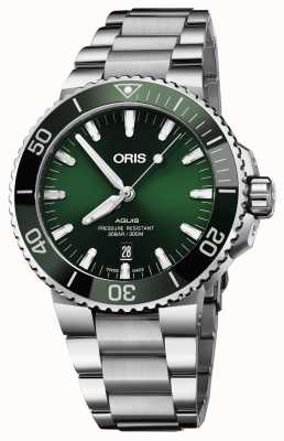 ORIS Aquis datum automatisch (43,5 mm) groene wijzerplaat / roestvrijstalen armband 01 733 7730 4157-07 8 24 05PEB