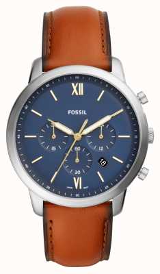 Fossil Neutra chrono heren | blauwe chronograaf wijzerplaat | horloge met bruine leren band FS5453