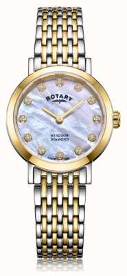Rotary Dames windsor diamanten date two tone armbandhorloge LB05301/41/D