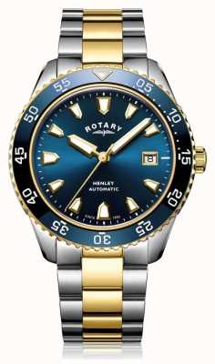 Rotary Henley automatisch tweekleurig horloge met blauwe wijzerplaat voor heren GB05131/05