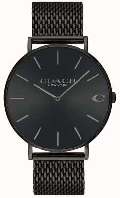 Coach Heren charles zwarte mesh armband zwarte wijzerplaat horloge 14602148