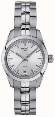 Tissot Dames pr100 roestvrijstalen armband horloge met zilveren wijzerplaat dial T1010101103100