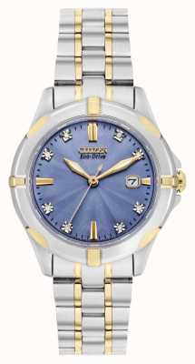Citizen Dames sport diamant eco-drive tweekleurig horloge met blauwe wijzerplaat EW1936-53L
