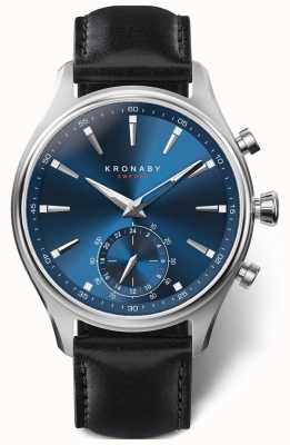 Kronaby 41 mm sekel blauwe wijzerplaat zwart lederen band a1000-3758 S3758/1