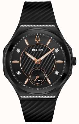 Bulova Damessnaar met diamanten zwart rubberen band 98R240