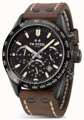 TW Steel | bruine leren herenband | zwarte chronograaf | CHS1