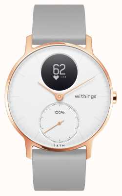 Withings Stalen hr 36 mm roségouden witte wijzerplaat met grijze siliconen polsband HWA03B-36WHITE-RG-S.GREY-ALL-INTER