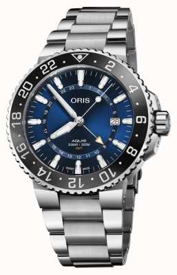 ORIS Aquis GMT-datum automatisch (43,5 mm) blauwe wijzerplaat / roestvrijstalen armband 01 798 7754 4135-07 8 24 05PEB