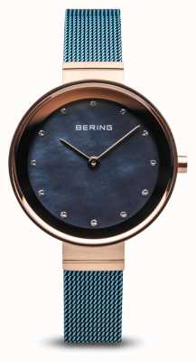 Bering Dames | klassiek | blauw pvd geplateerd stalen gaas 10128-368