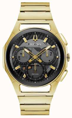 Bulova | kromming | heren | goudkleurige armband | zwarte chrono wijzerplaat | 97A144