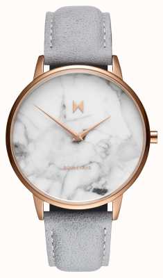 MVMT Boulevard Beverly Marble | grijze leren band | marmeren wijzerplaat D-MB01-RGLAMA