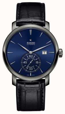 RADO XL Diamaster Petite seconde zwart lederen horloge met blauwe wijzerplaat R14053206