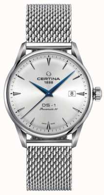 Certina | ds-1 powermatic 80 | zilveren mesh armband | zilveren wijzerplaat | C0298071103102