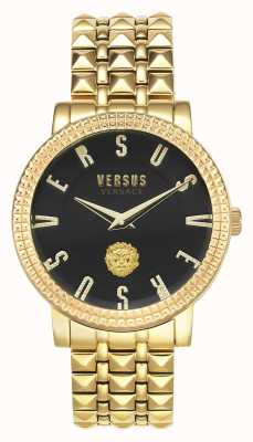 Versus Versace | dames pigalle | goudkleurige armband | zwarte wijzerplaat | VSPEU0519