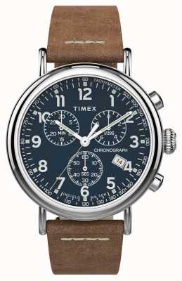 Timex | standaard chrono 41mm | bruine leren band | blauwe wijzerplaat | TW2T68900