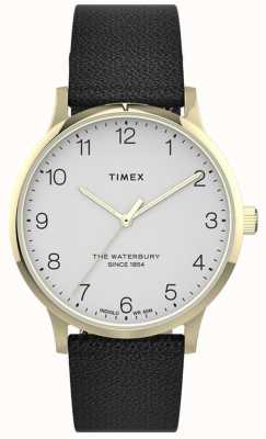 Timex | dames waterbury | zwarte leren band | witte wijzerplaat | TW2T75200