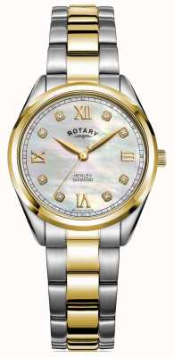 Rotary Henley voor dames | wijzerplaat met diamanten | tweekleurige armband | LB05111/41/D