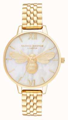 Olivia Burton Lucky bee parelmoer demi dial gouden armband OB16FB18