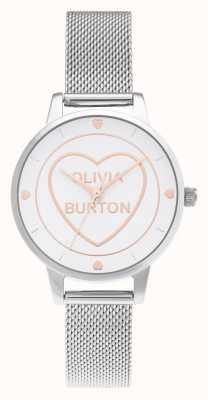 Olivia Burton Sweet heart midi zilveren mesh witte wijzerplaat OB16CD02