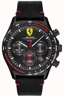 Scuderia Ferrari | pilota evo heren | zwarte leren band | zwarte wijzerplaat 0830712