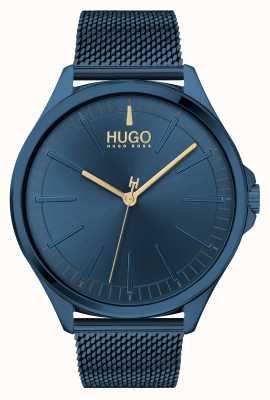 HUGO #smash | blauwe stalen mesh armband | blauwe wijzerplaat | 1530136