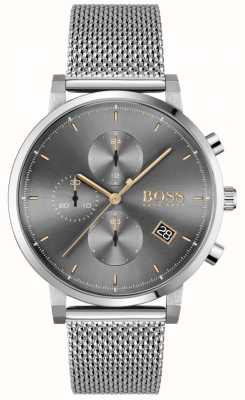 BOSS ​integriteit van mannen | stalen mesh armband | grijs / zwarte wijzerplaat 1513807