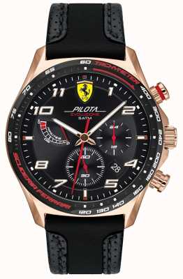 Scuderia Ferrari | heren pilota | zwarte leren/siliconen band | zwarte wijzerplaat 0830719