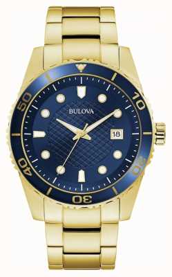 Bulova Sport | gouden roestvrijstalen armband | blauwe wijzerplaat 98A197