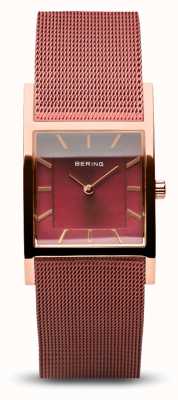 Bering Klassieker voor dames | gepolijst roségoud | rode mesh armband 10426-363-S