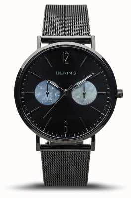 Bering Klassieker voor dames | gepolijst zwart | zwarte mesh band 14236-123