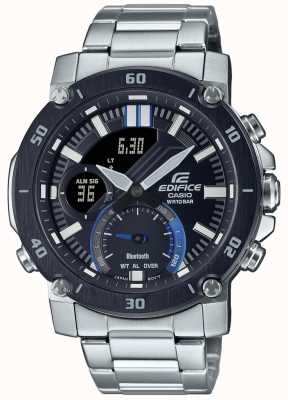 Casio gebouw | roestvrijstalen armband | zwart/blauwe wijzerplaat | ECB-20DB-1AEF