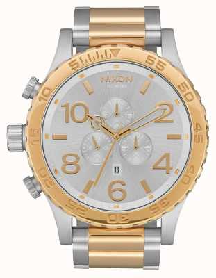 Nixon 51-30 chrono | zilver / goud | tweekleurige armband | zilveren wijzerplaat A083-1921-00