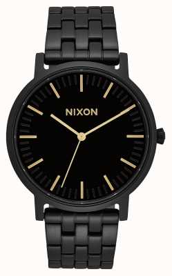 Nixon Porter | helemaal zwart / goud | zwarte ip stalen armband | zwarte wijzerplaat A1057-1031-00