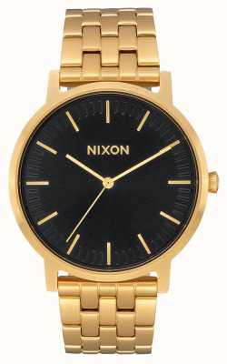 Nixon Porter | alle goud / zwarte zonnestraal | gouden ip stalen armband | zwarte wijzerplaat A1057-2042-00
