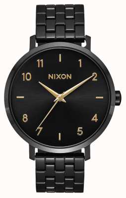 Nixon Pijl | zwart / goud | zwarte ip stalen armband | zwarte wijzerplaat A1090-010-00
