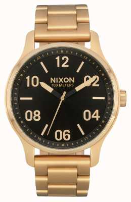 Nixon Patrouille | goud / zwart | gouden ip stalen armband | zwarte wijzerplaat A1242-513-00