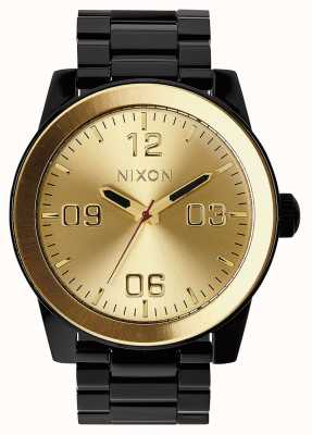 Nixon Korporaal ss | zwart / goud | zwarte ip stalen armband | gouden wijzerplaat A346-010-00