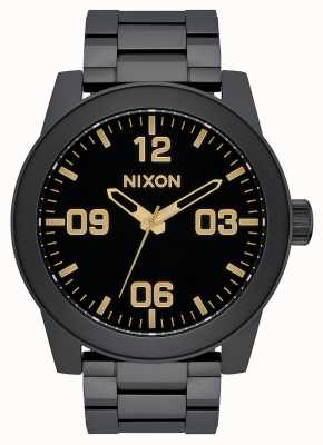 Nixon Korporaal ss | mat zwart / goud | zwarte ip stalen armband | zwarte wijzerplaat A346-1041-00