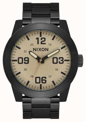 Nixon Korporaal ss | zwart / kaki | zwarte ip stalen armband | kaki wijzerplaat A346-1439-00